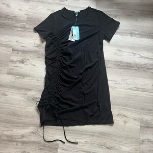 Black Ruched Short Sleeve Dress NWT